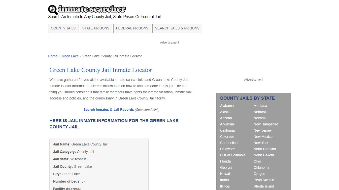 Green Lake County Jail Inmate Locator - Inmate Searcher