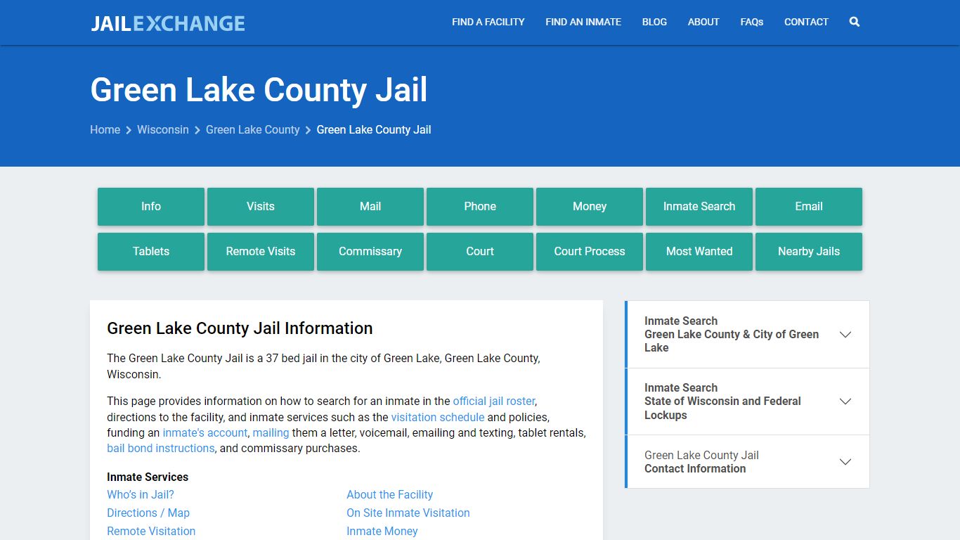 Green Lake County Jail, WI Inmate Search, Information