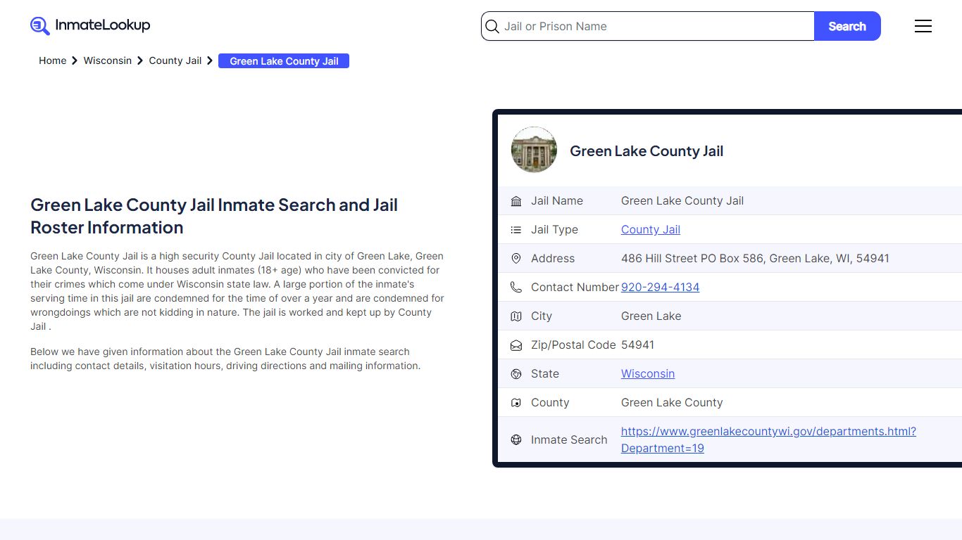 Green Lake County Jail Inmate Search - Inmate Lookup
